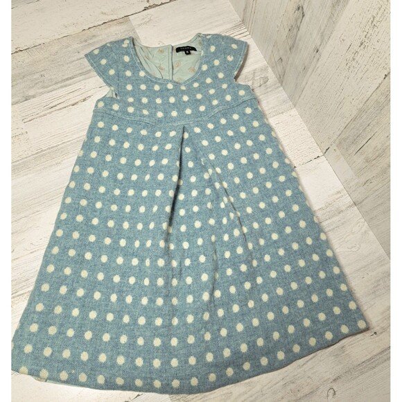 Tocca Girls Wool Party Dress Size 6 Blue w/ White Polka Dot Cotton Lined NWOT - Picture 2 of 12